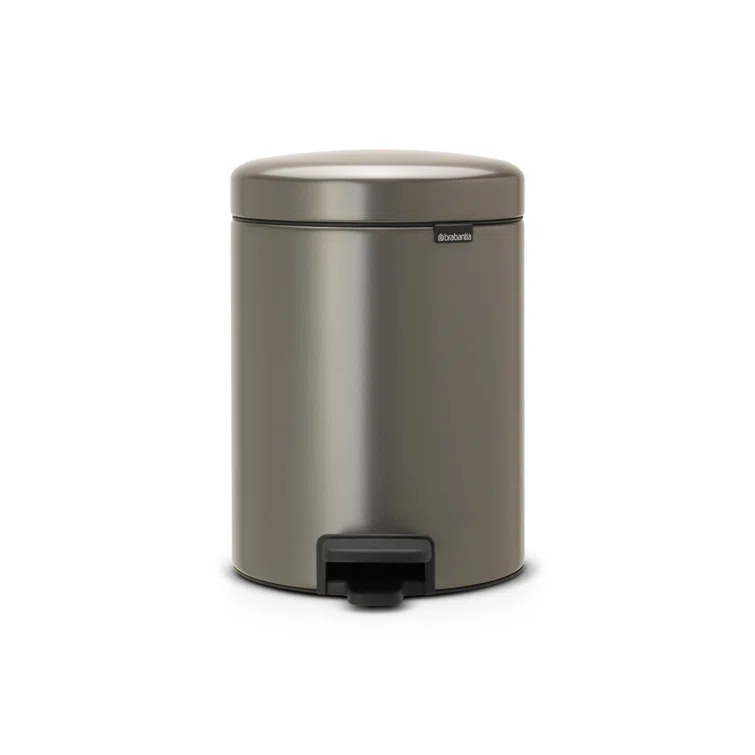 Gray Plastic Round Step-On Trash Can with Soft Closing Lid