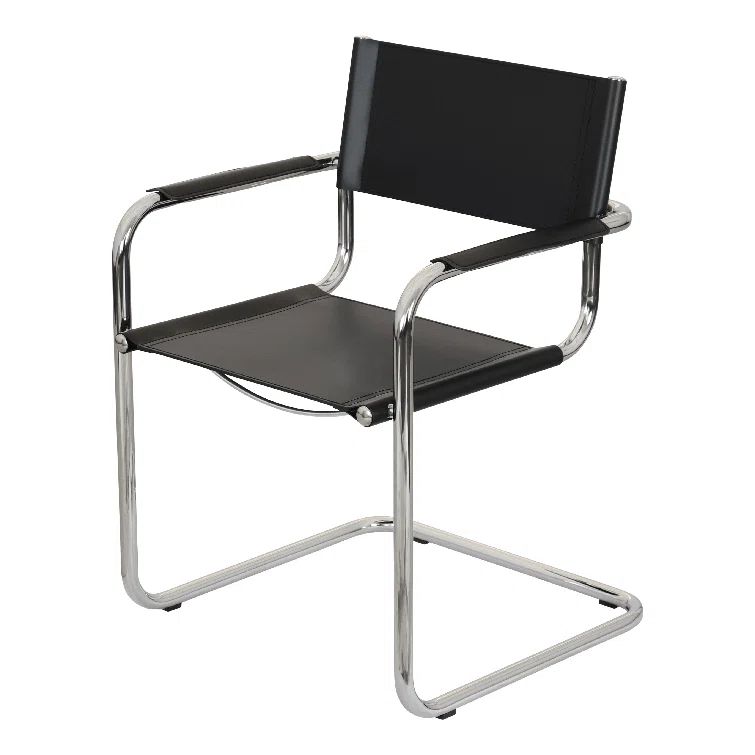 Black Leather and Metal Accent Chair with Chrome Frame