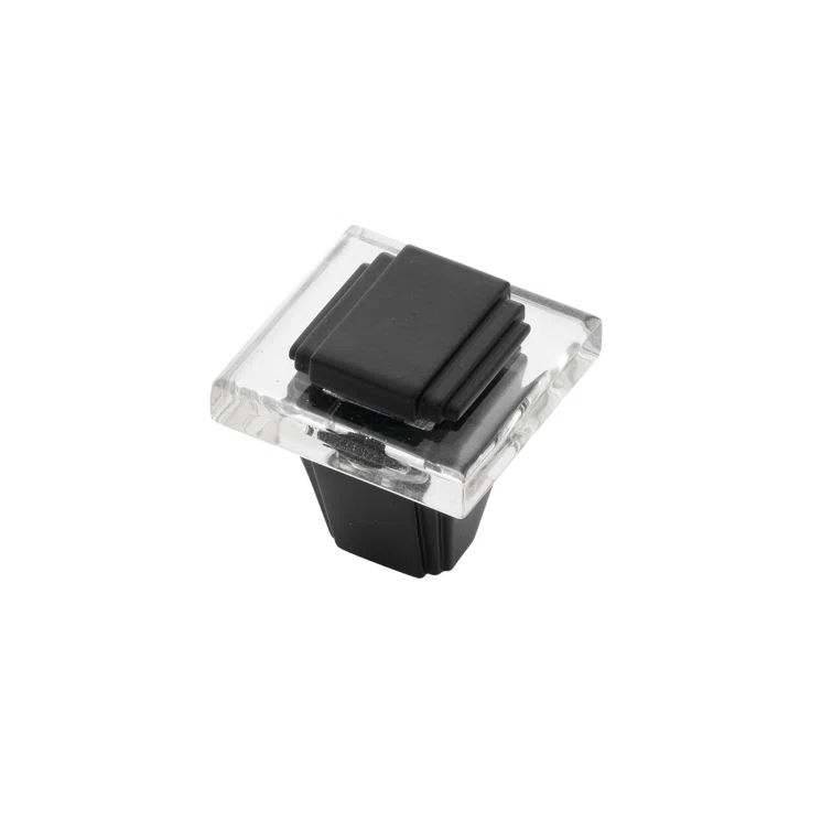 Matte Black and Clear Square Knob with Mounting Hardware