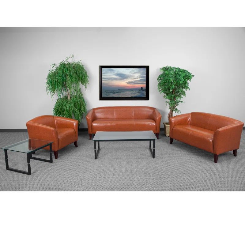 Cognac LeatherSoft Contemporary Reception Furniture Set