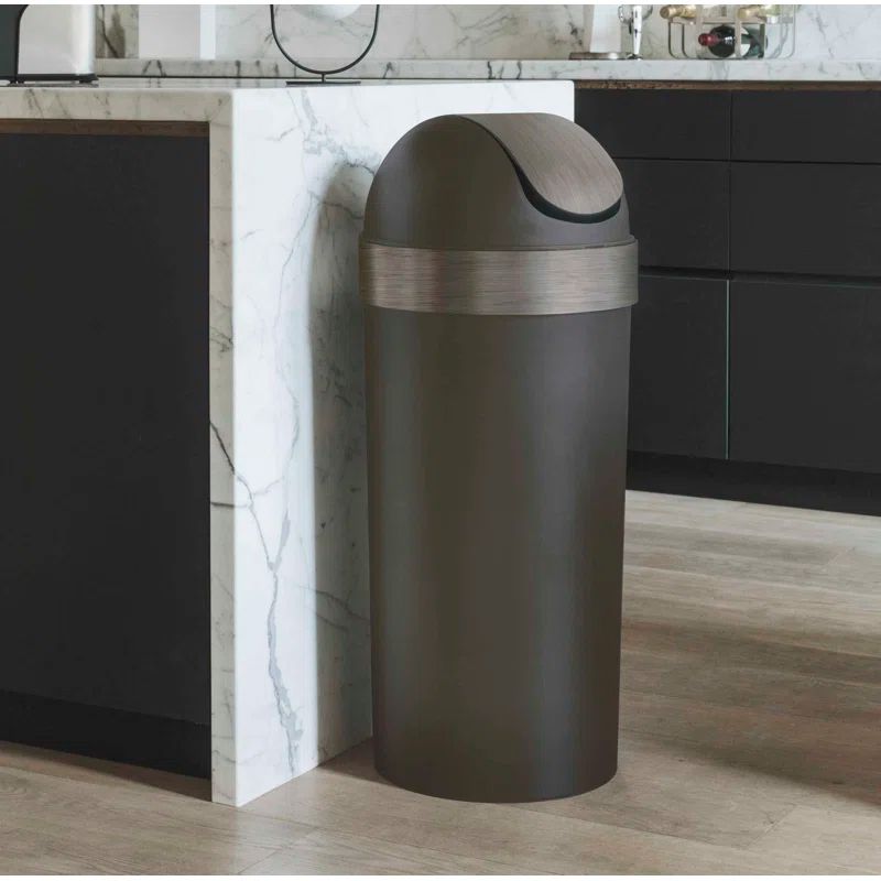 Pewter 16-Gallon Swing Top Kitchen Trash Can