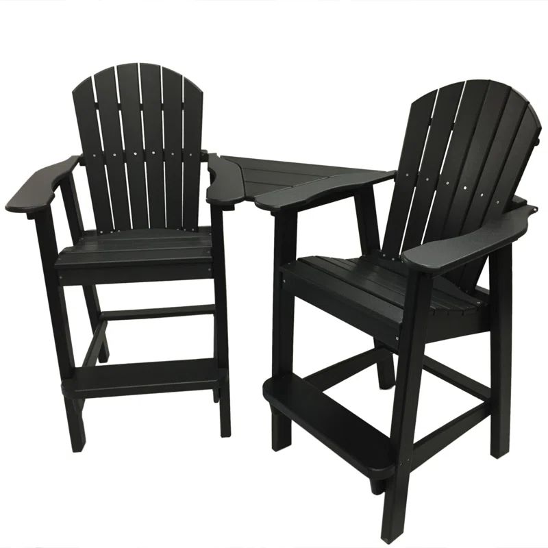 Tall Black Recycled Plastic Adirondack Chair Set with Connecting Tray