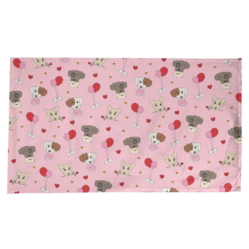Pink Multicolor Cotton Twill Cat and Dog Pattern Tablecloth