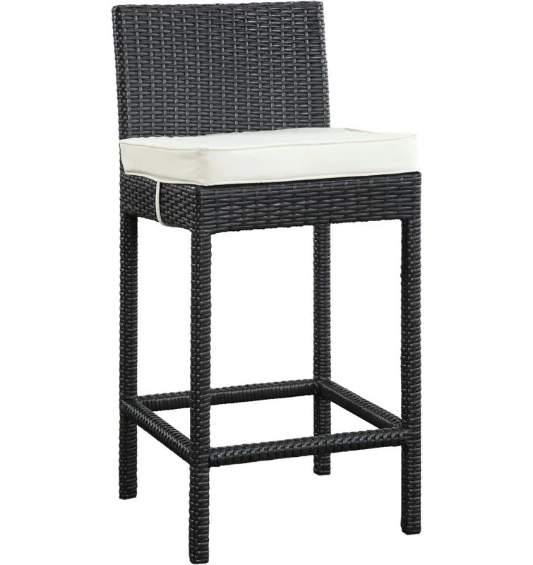 Lift 20" Espresso White Wicker Rattan Outdoor Patio Bar Stool