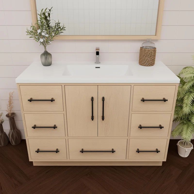 Victoria Yellow Oak Freestanding Single Vanity with Acrylic Top
