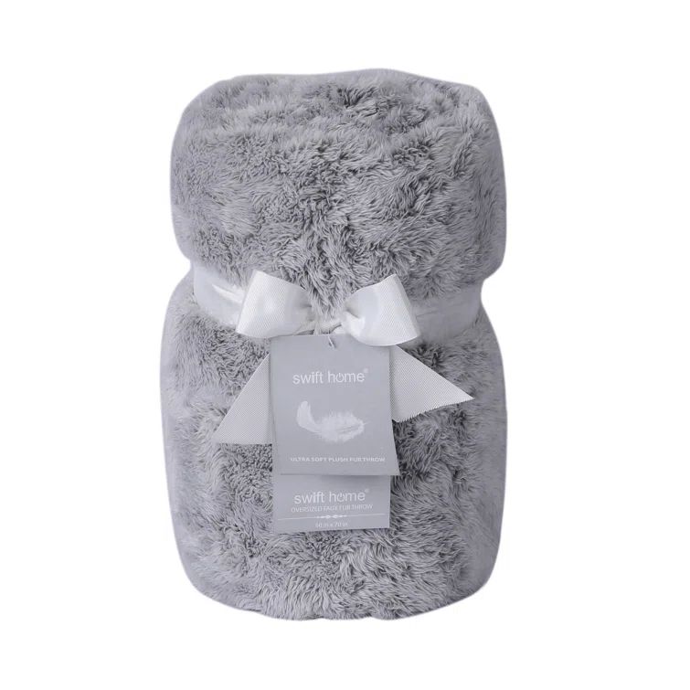 Swift Home Oversized Gray Faux Fur Plush Throw Blanket