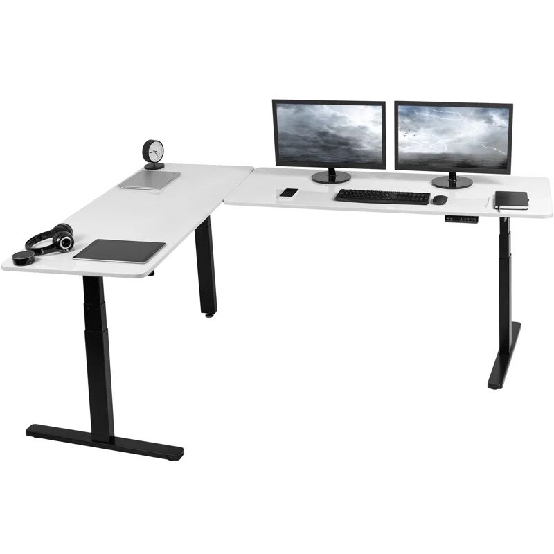 Electric Height Adjustable White Dry Erase L-Shaped Standing Desk