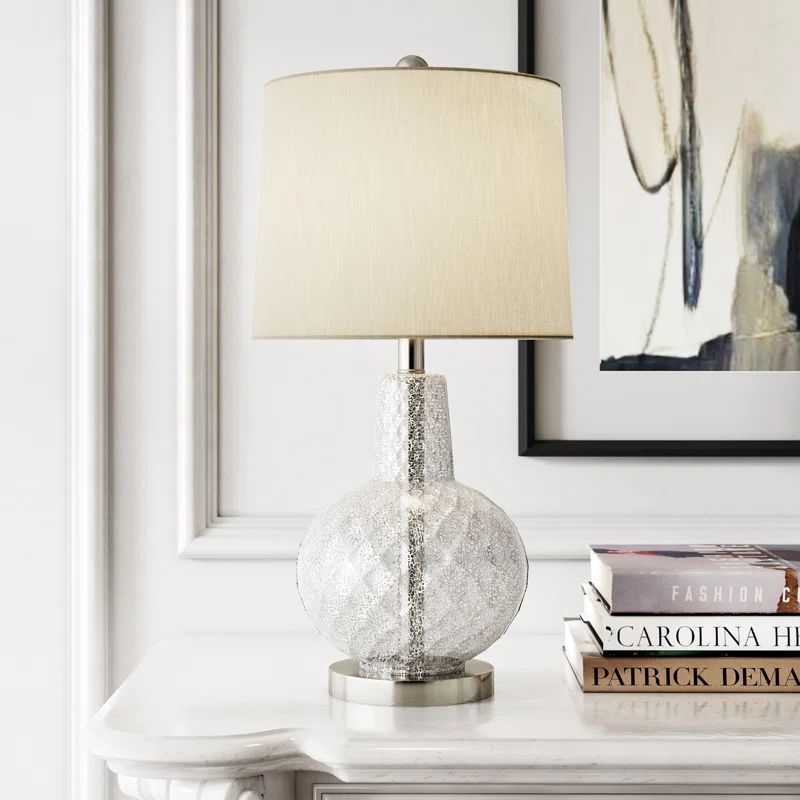 Atlas 24" Silver Mercury Glass Table Lamp with Ivory Shade