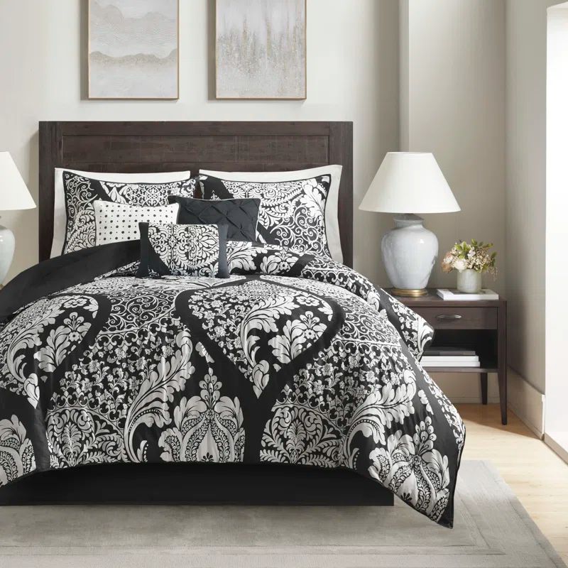 Vienna Queen Black Cotton 7-Piece Comforter Set