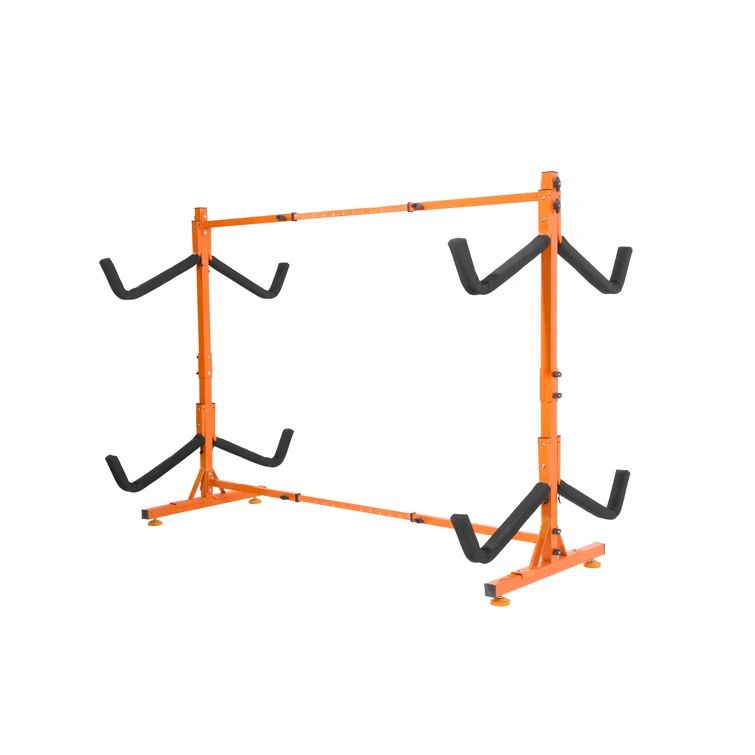 Heavy-Duty Orange Steel Freestanding Kayak Storage Rack for 4 Kayaks