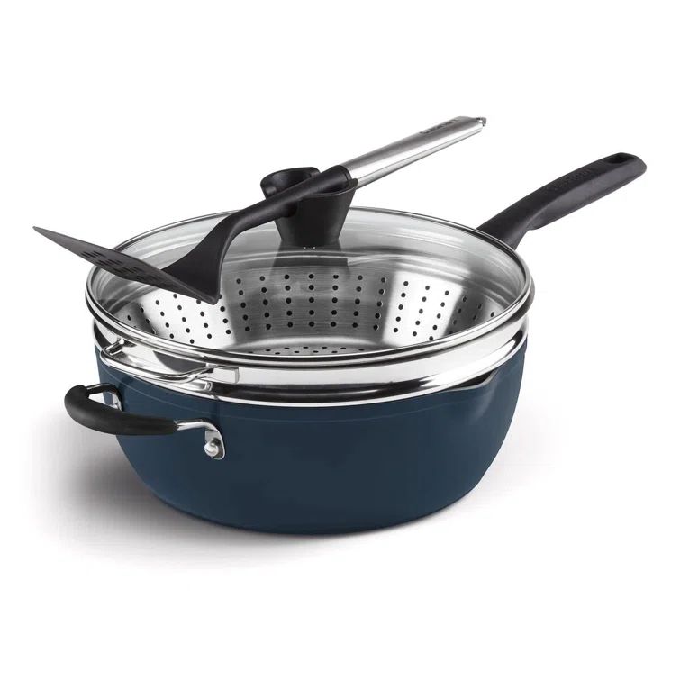 Nouveau Navy Aluminum Ceramic Coating Cookware Set with Lid