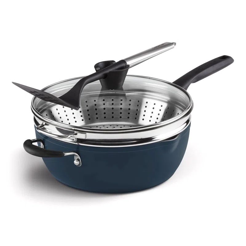 Nouveau Navy Aluminum Ceramic Coating Cookware Set with Lid