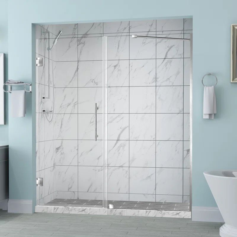 Belmore 62" Matte Black Frameless Hinged Shower Door with Clear Glass