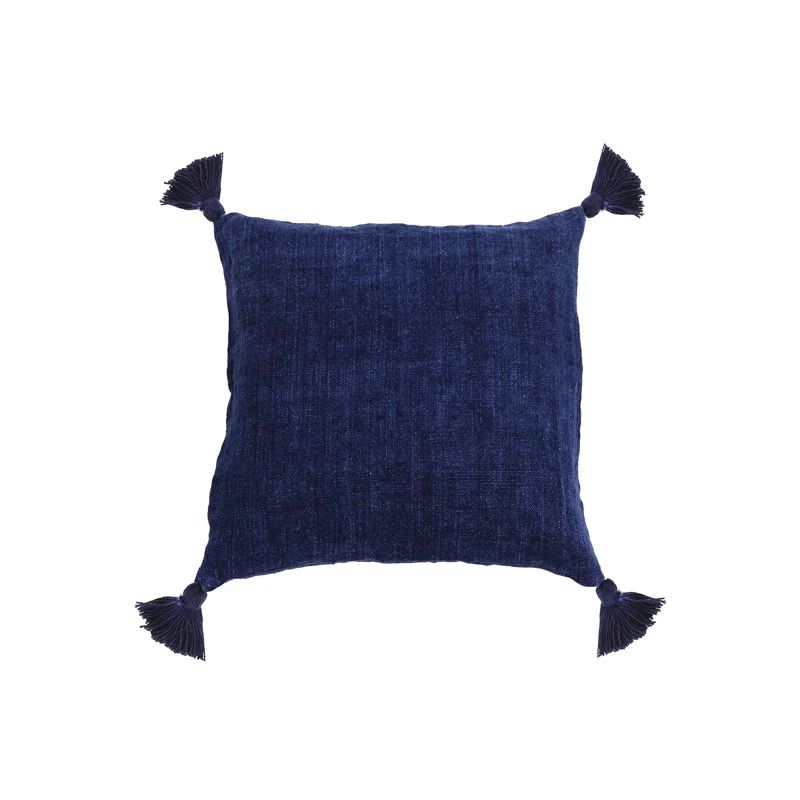 Indigo Linen Square Pillow with Tassels