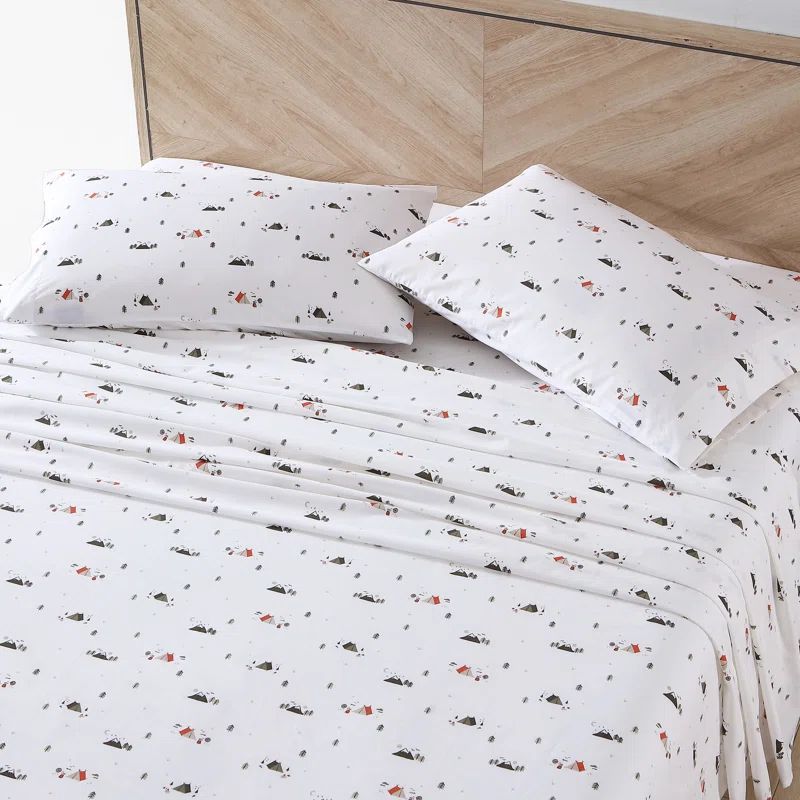 Full White Cotton Percale Plaid Camping Sheet Set