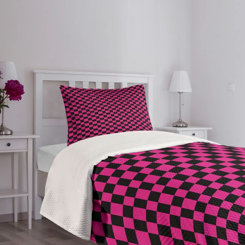 Twin Pink and Black Quilted Bedspread Set