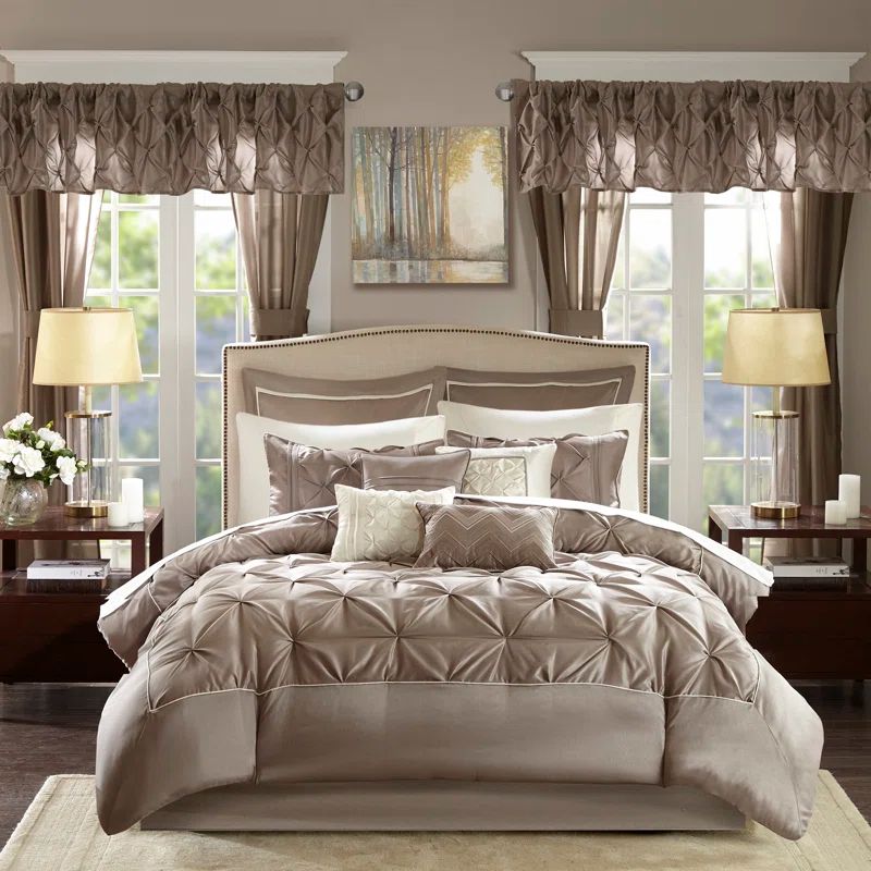Joella Taupe Microfiber King 24-Piece Bedding Set