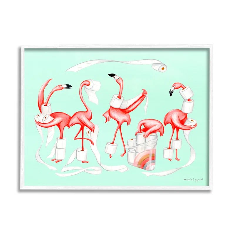 Whimsical Flamingos White Framed Canvas Art Print, 16 x 20