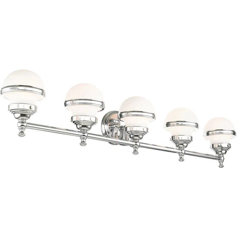 Oldwick Sleek 5-Light Polished Chrome Vanity with Satin Opal Glass
