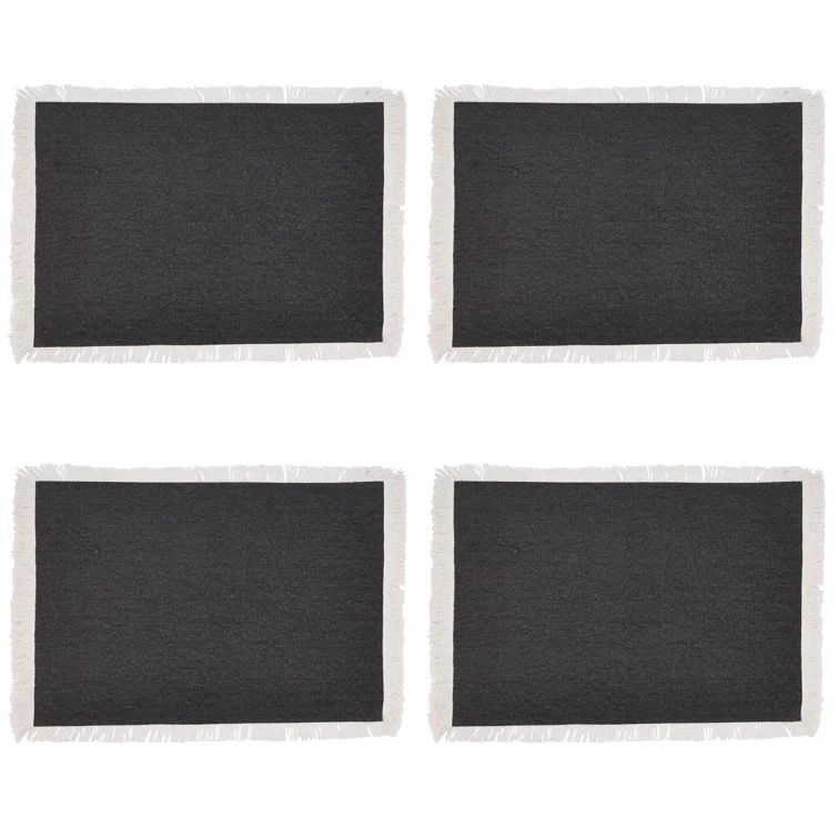 Navy Blue Cotton Fringe Border Placemats Set of 4