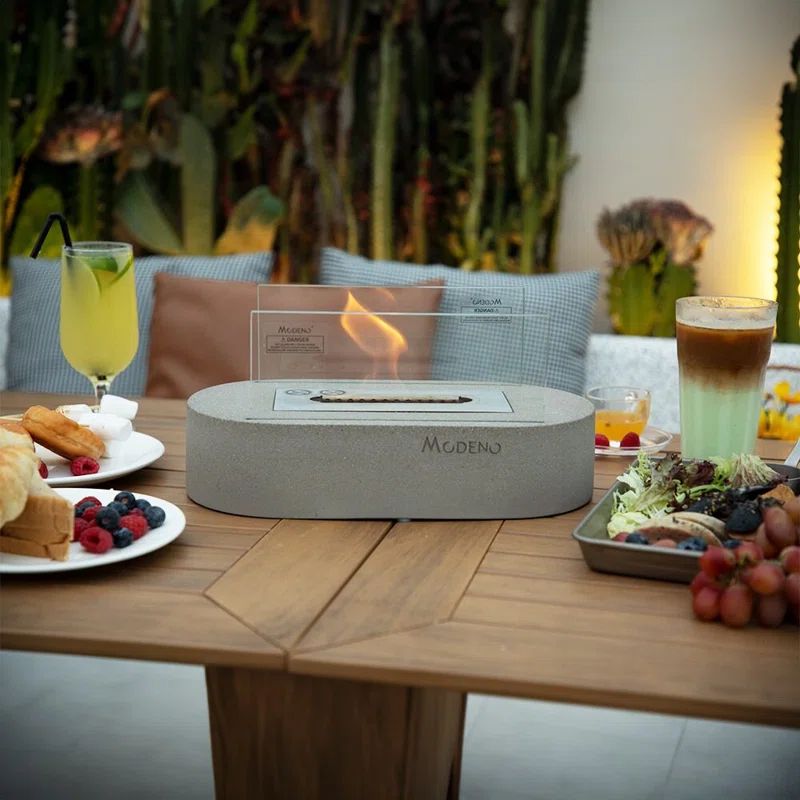 Gray Concrete Tabletop Bioethanol Fireplace with Glass Screen