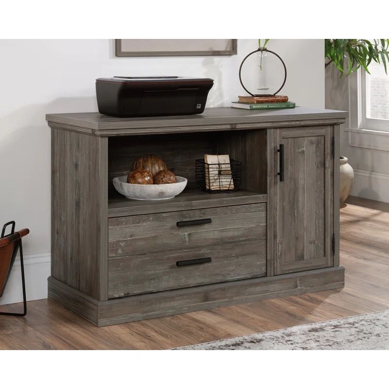 Pebble Pine Rustic Lateral File Credenza with Adjustable Shelf