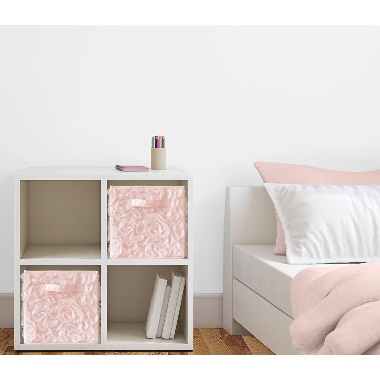 Blush Pink Floral Fabric Foldable Storage Cube Set