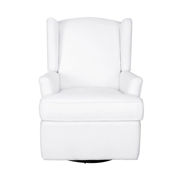 White Wingback Swivel Recliner with Padded Arms