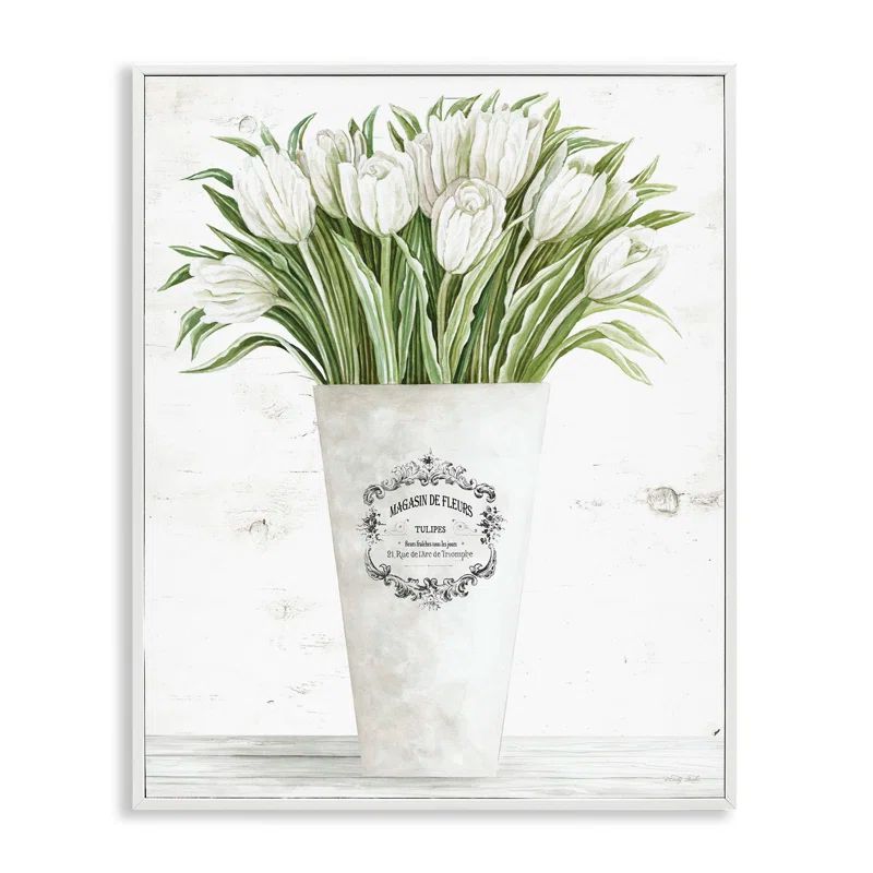 White Tulip Bouquet Canvas Print with White Frame, 18 x 22