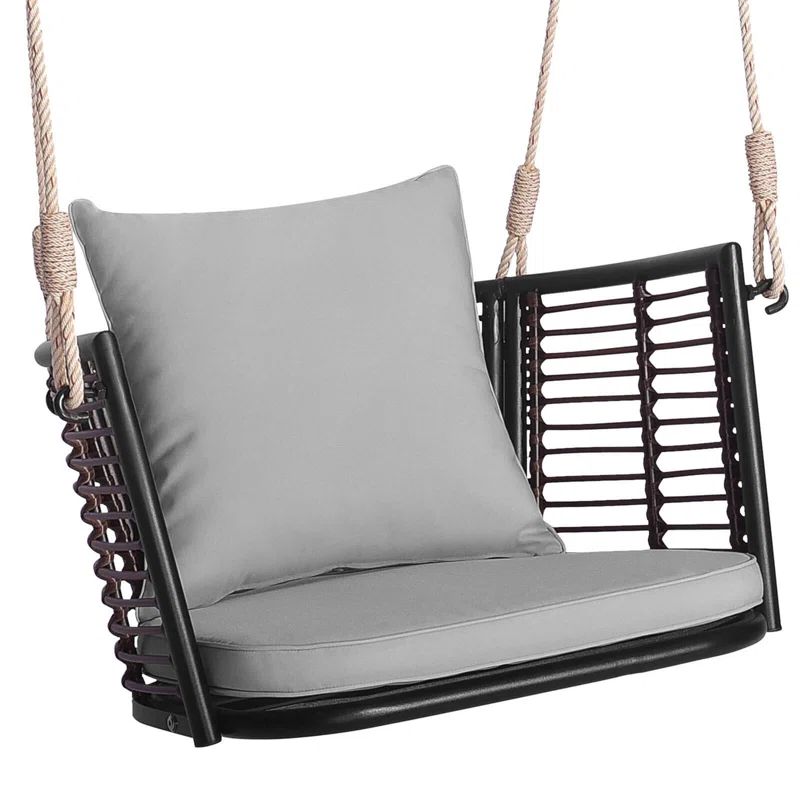 Gray Cushioned Rattan Hanging Chair with Metal Frame