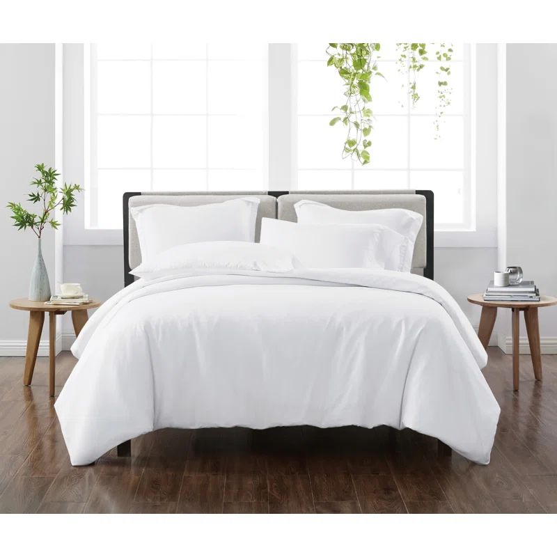 White Cotton Percale King Duvet Cover Set with Shams