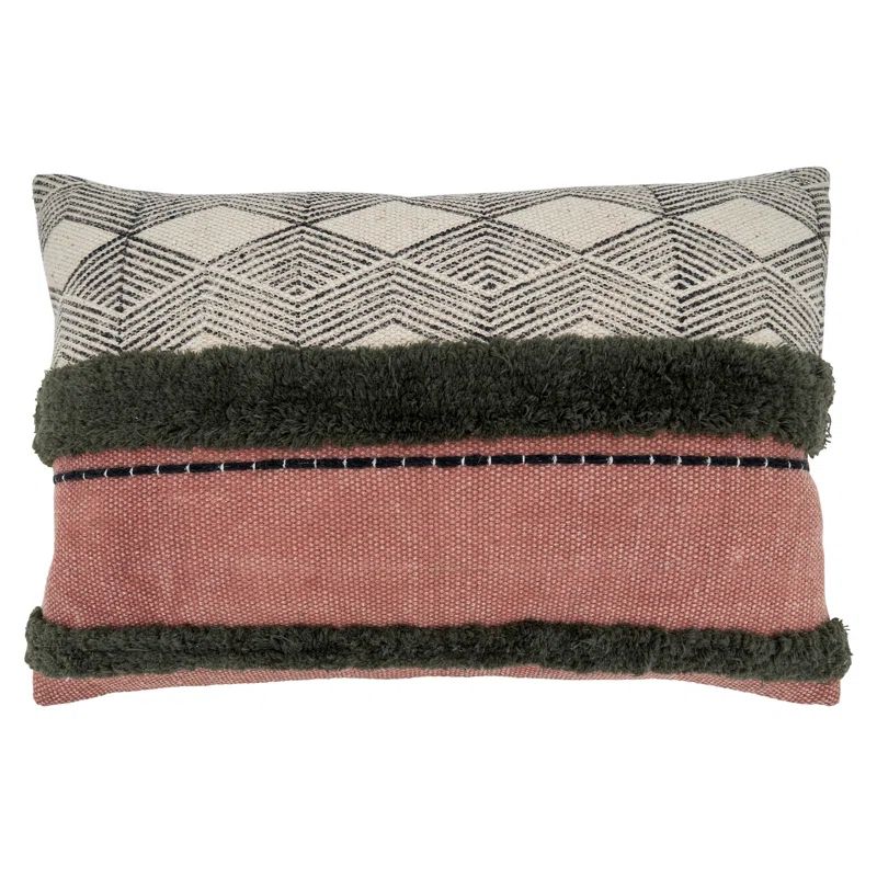 Chevron Block Cotton Lumbar Pillow with Tufted Details