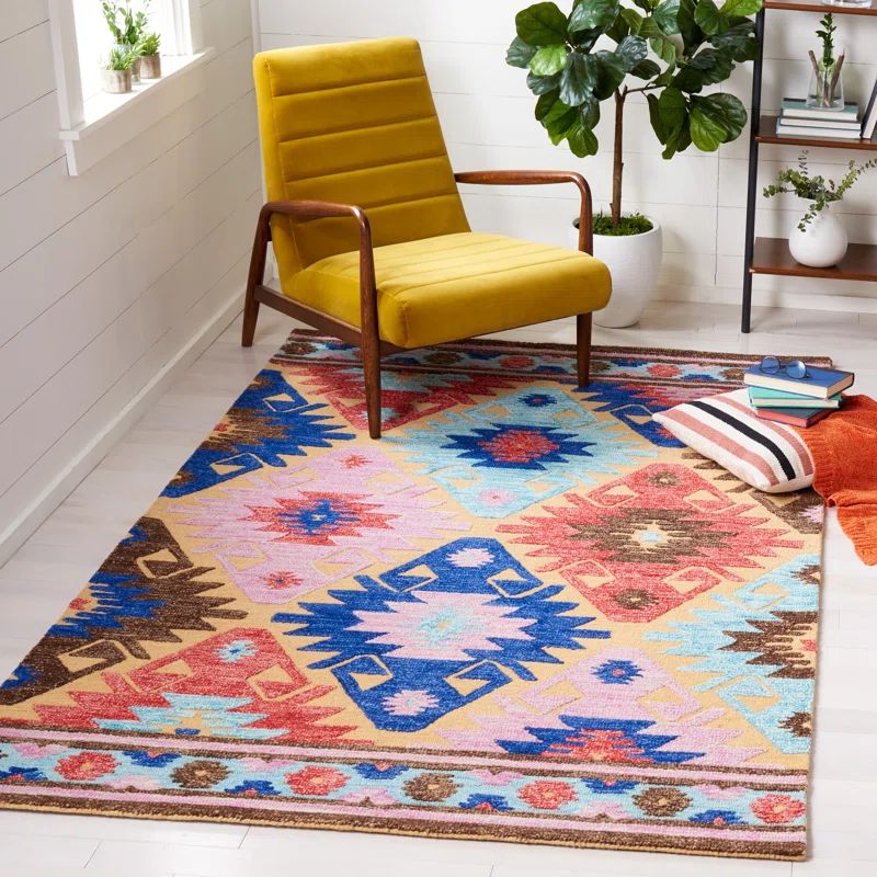 Blue Geometric Tufted Wool 8' x 10' Handmade Area Rug