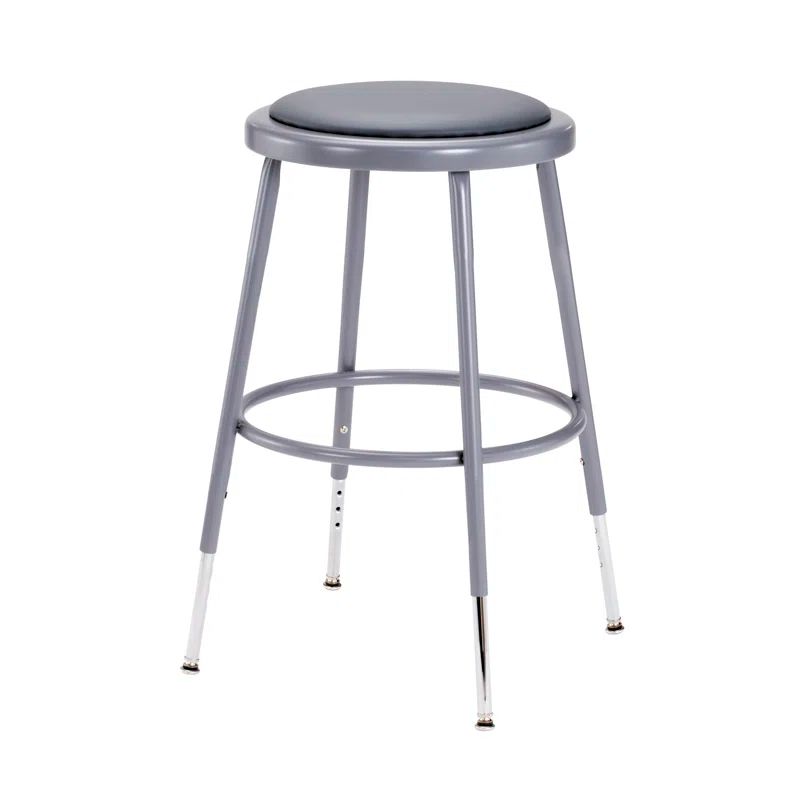 Adjustable Metallic Grey Steel Stool with Vinyl Padded Seat