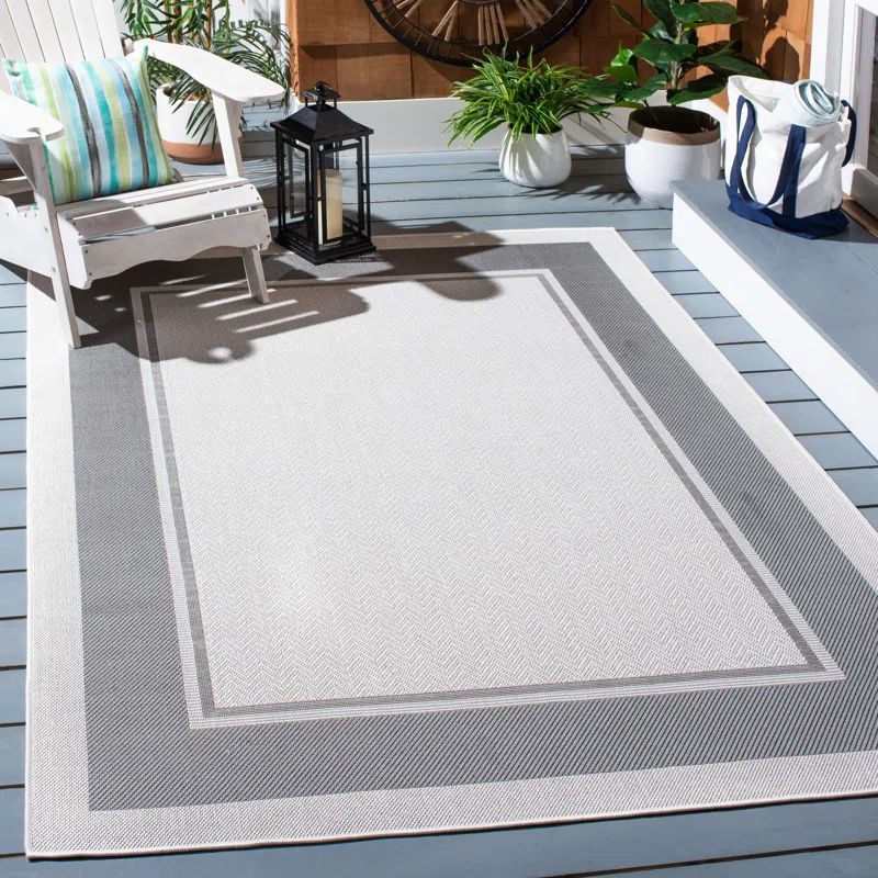 Ivory and Grey Rectangular Hand-knotted Synthetic Area Rug