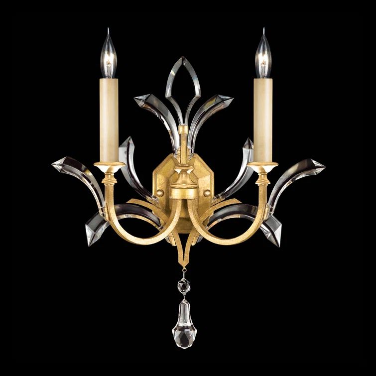 Gold Leaf Crystal 2-Light Dimmable Sconce
