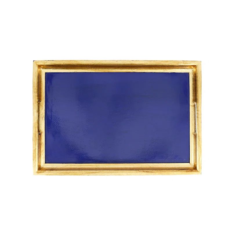 Medium Cobalt Blue and Gold Hand-Carved Wooden Tray