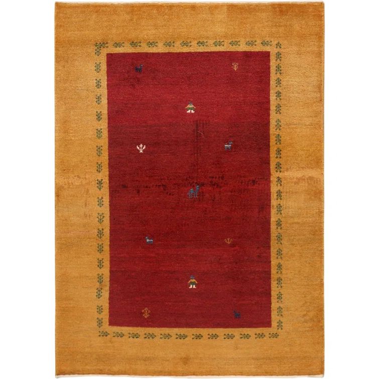 Handmade Red and Beige Wool Tribal Area Rug 3'5" x 4'9"