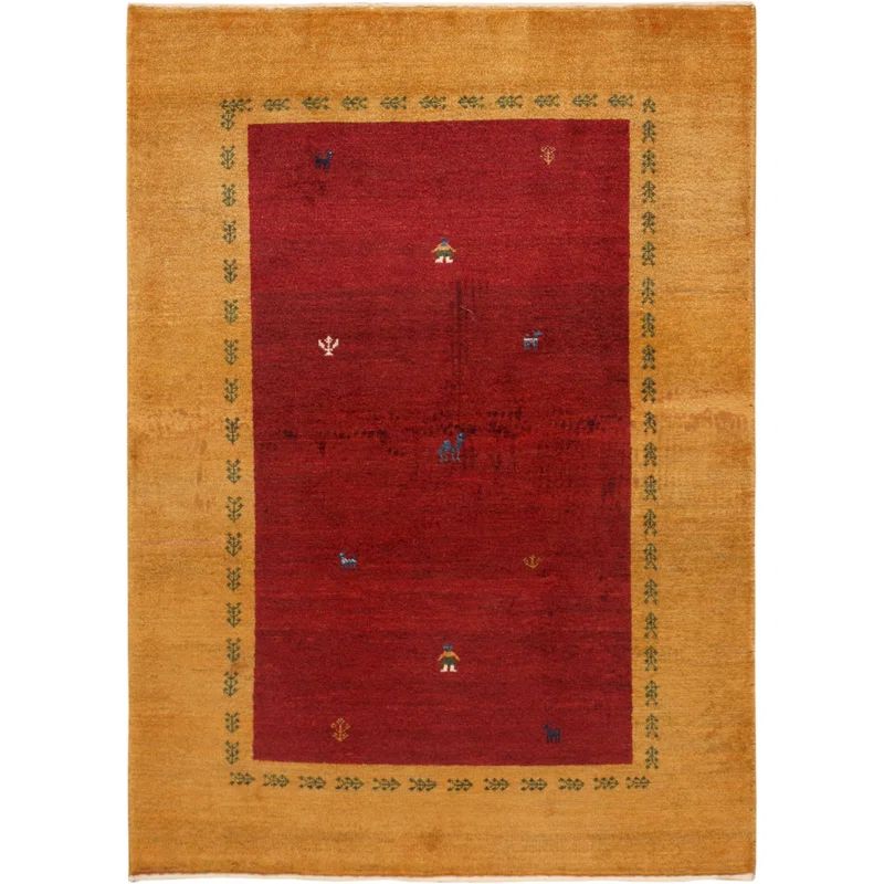 Handmade Red and Beige Wool Tribal Area Rug 3'5" x 4'9"