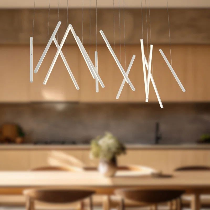 Contemporary White LED Glass Island Pendant, 42 in