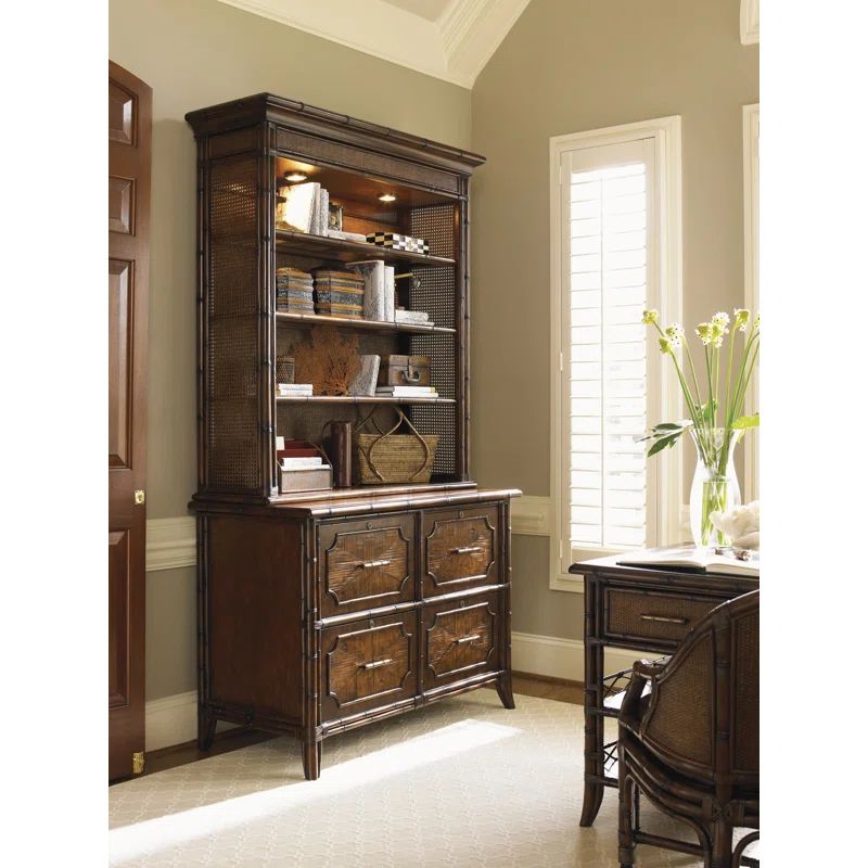 Transitional Brown 4-Drawer Legal File Chest with Brass Accents