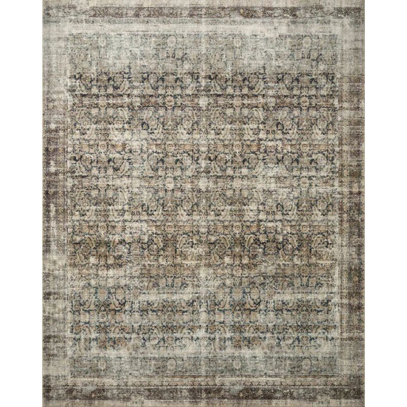 Vintage Sand & Navy Plush Polyester Area Rug, 2' x 3'6"