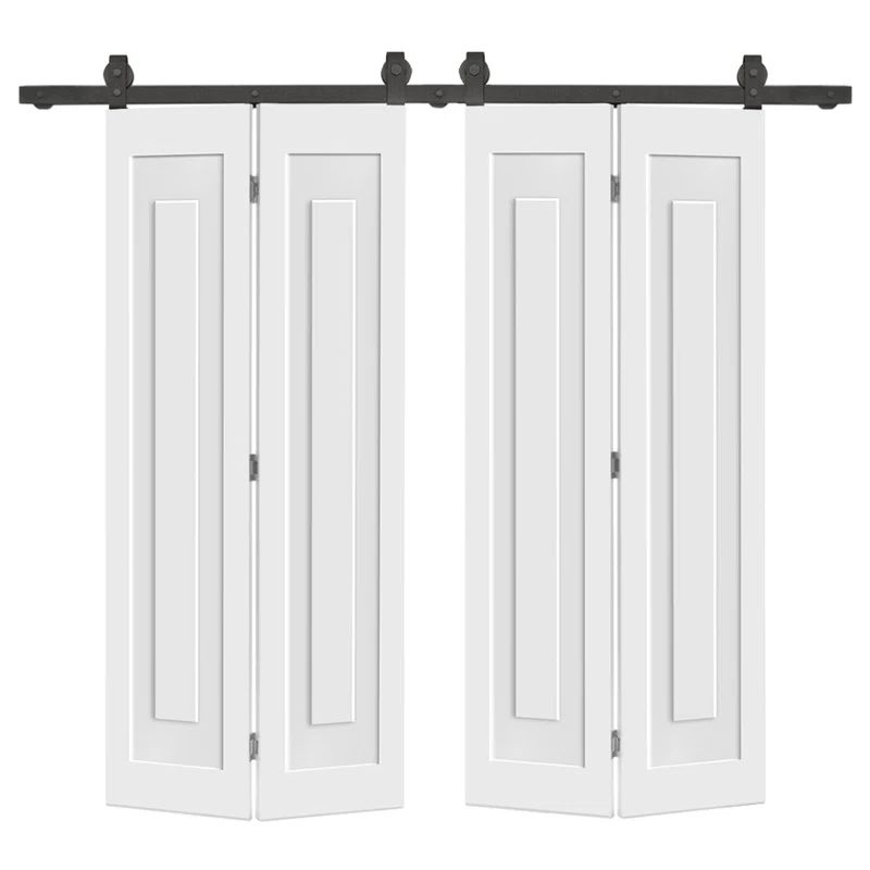 White Prefinished MDF Double Bi-Fold Barn Door with Black Hardware