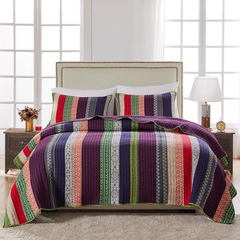 Full Red Cotton Reversible Quilt Set with Pattern