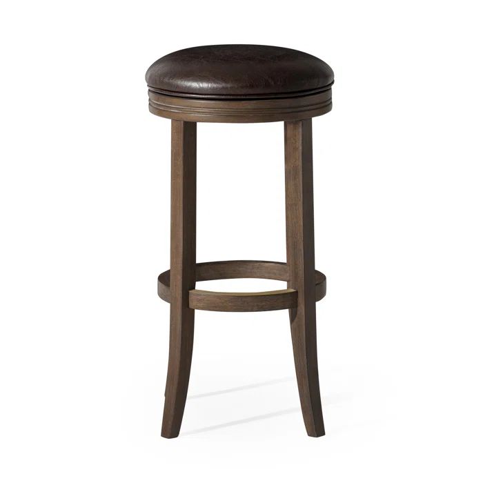 Walnut Swivel Backless Saddle Style Bar Stool with Leather Seat