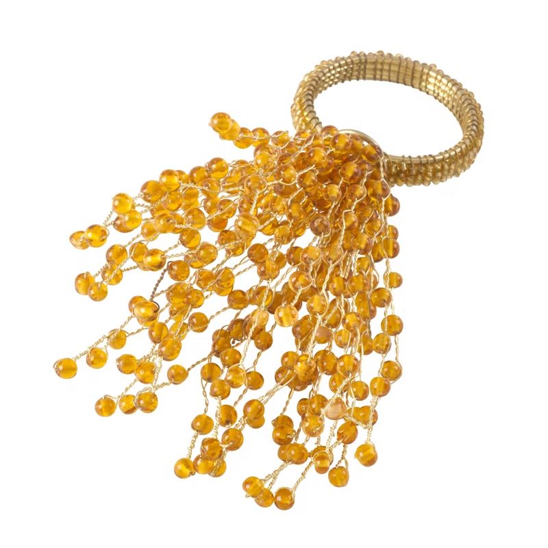Gold Beaded Burst Design Napkin Ring Set of 4