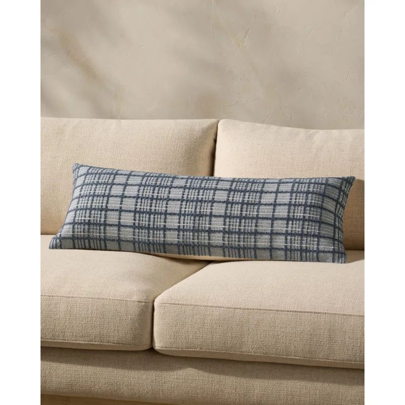 Navy Cotton Rectangular Washable Throw Pillow with Down Fill