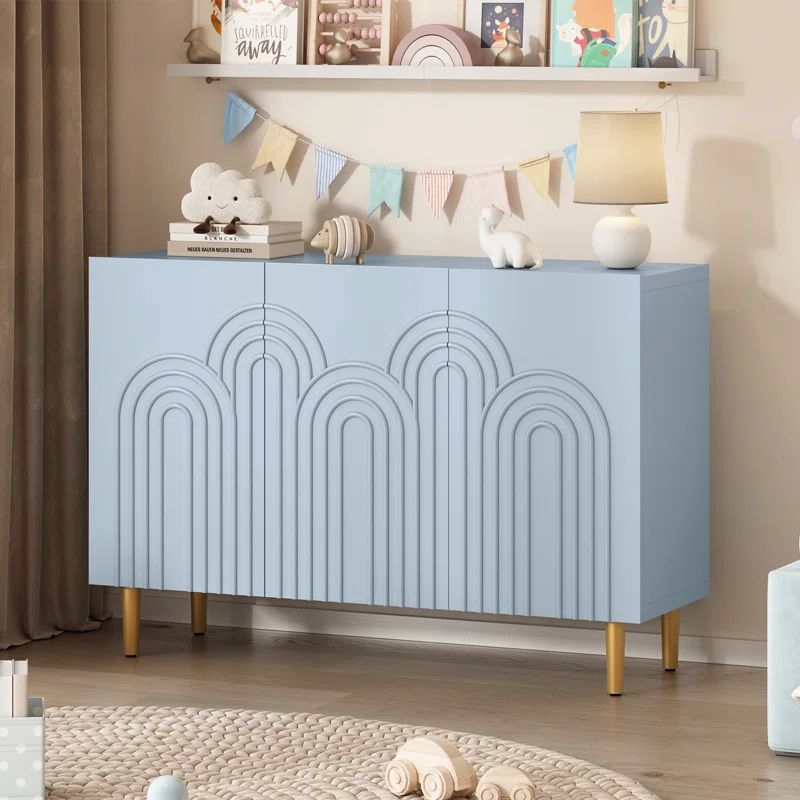 Blue 47" Modern MDF Sideboard with Cloud Relief Pattern