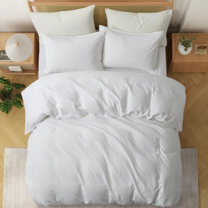 King Size White Linen and Cotton Duvet Cover Set