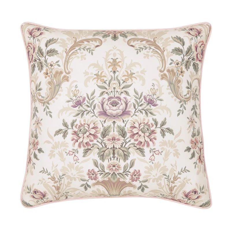 Blush Floral Embroidered 18" Square Microfiber Throw Pillow